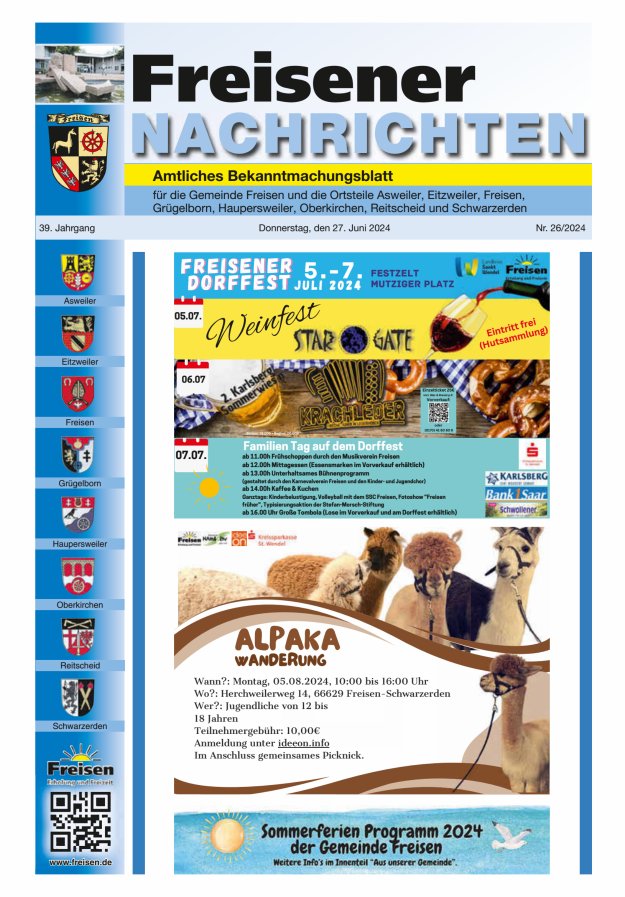 Freisener Nachrichten Titelblatt 26/2024