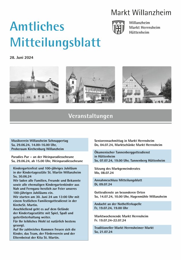 Amtliches Mitteilungsblatt des Marktes Willanzheim Titelblatt 13/2024