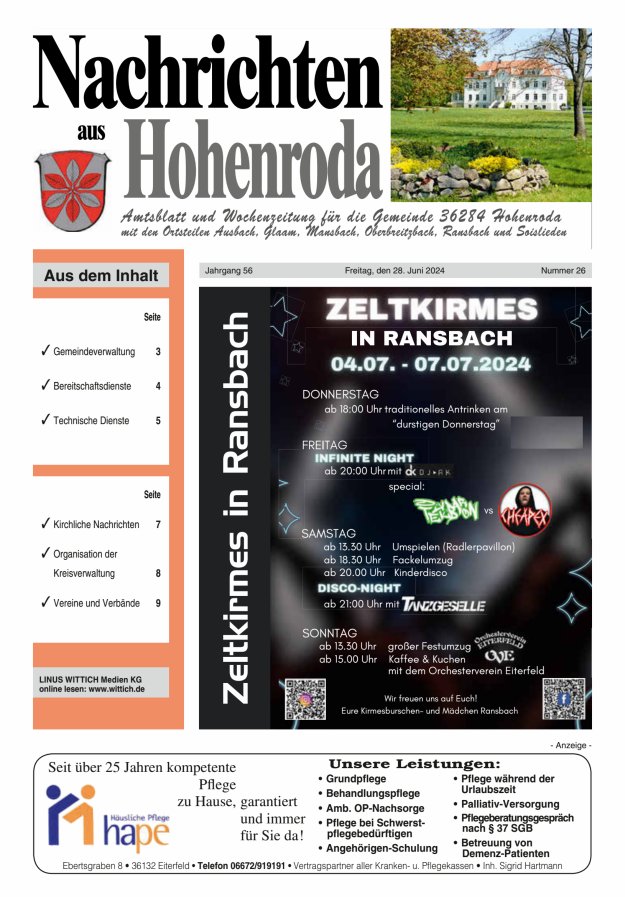 Nachrichten aus Hohenroda Titelblatt 26/2024