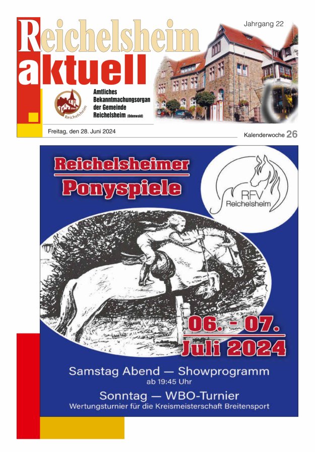 Reichelsheim aktuell - Amtsblatt der Gemeinde Reichelsheim(Odenwald) Titelblatt 26/2024