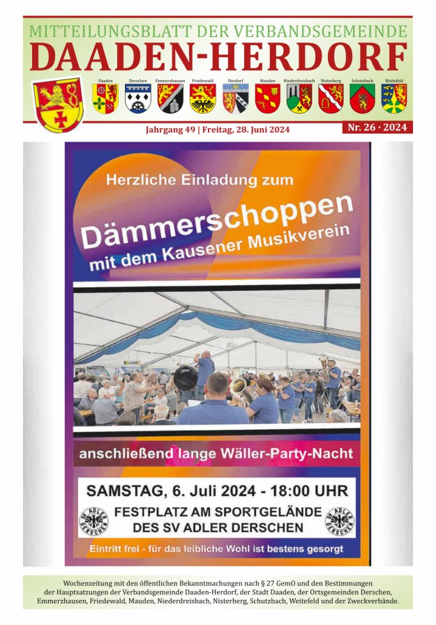 Mitteilungsblatt der Verbandsgemeinde Daaden-Herdorf Titelblatt 26/2024