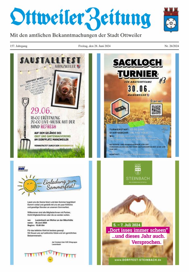 Ottweiler Zeitung Titelblatt 26/2024