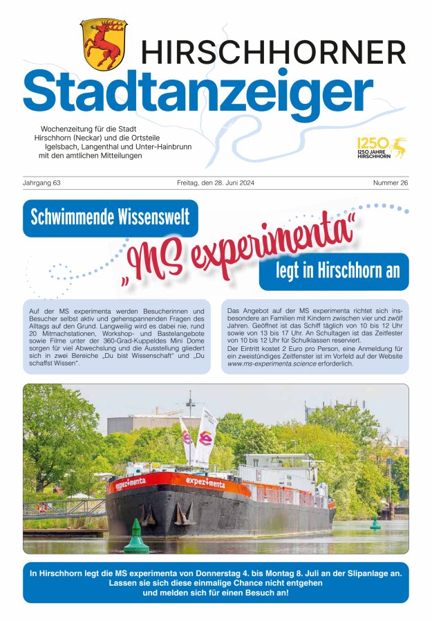Hirschhorner Stadtanzeiger Titelblatt 26/2024