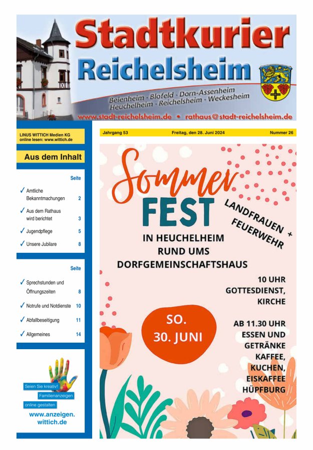 Stadtkurier Reichelsheim Titelblatt 26/2024