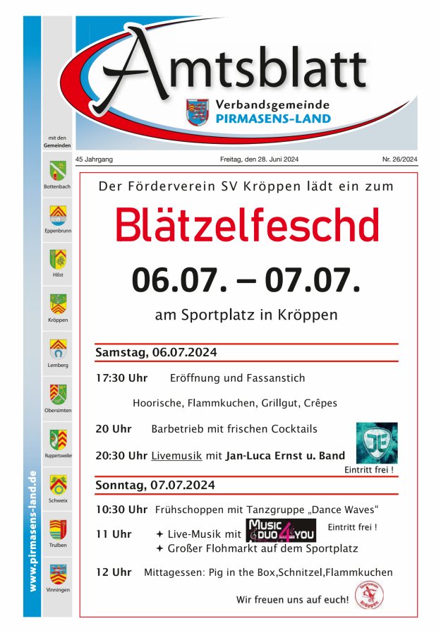 Amtsblatt VG Pirmasens-Land Titelblatt 26/2024