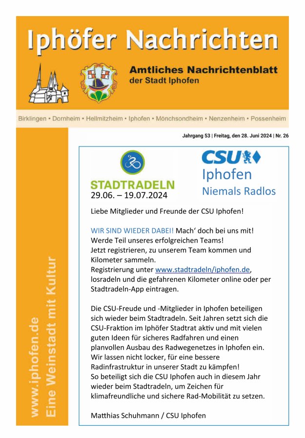 Iphöfer Nachrichten Titelblatt 26/2024