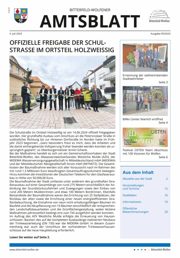 Bitterfeld-Wolfener Amtsblatt Titelblatt 09/2024