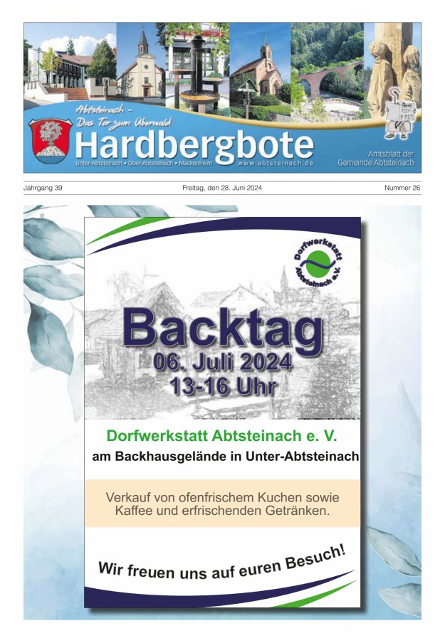 Hardbergbote - Mitteilungsblatt der Gemeinde Abtsteinach Titelblatt 26/2024