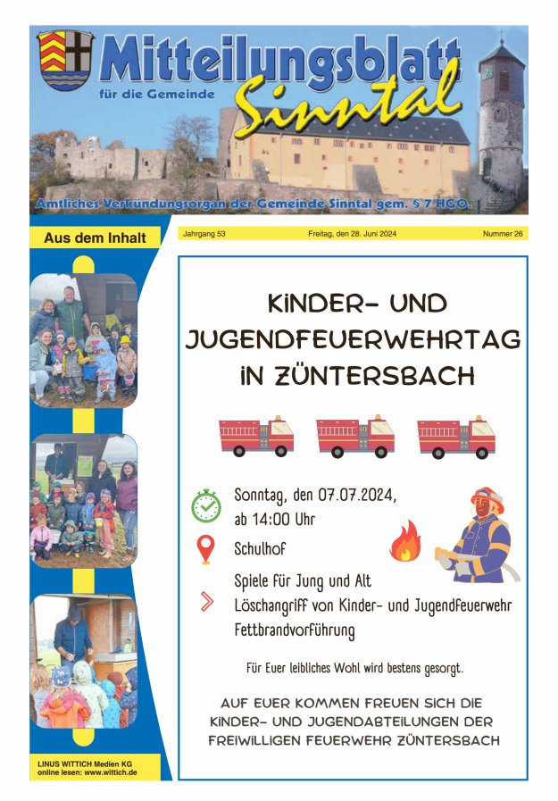 Mitteilungsblatt für die Gemeinde Sinntal Titelblatt 26/2024