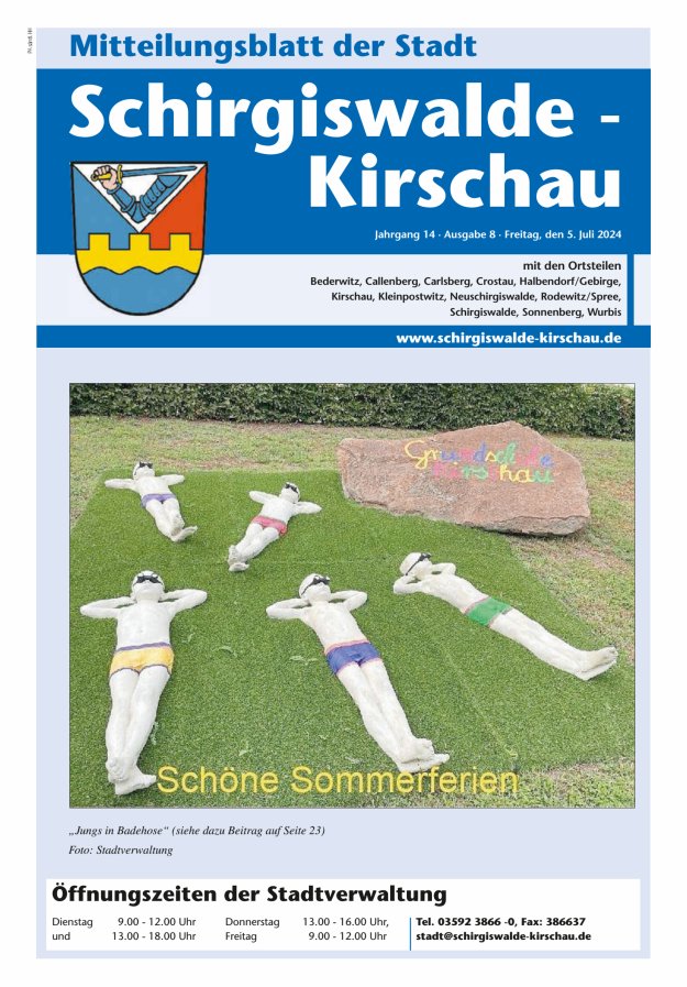 Amtliches Mitteilungsblatt der Stadt Schirgiswalde-Kirschau mit den Ortsteilen Titelblatt 08/2024