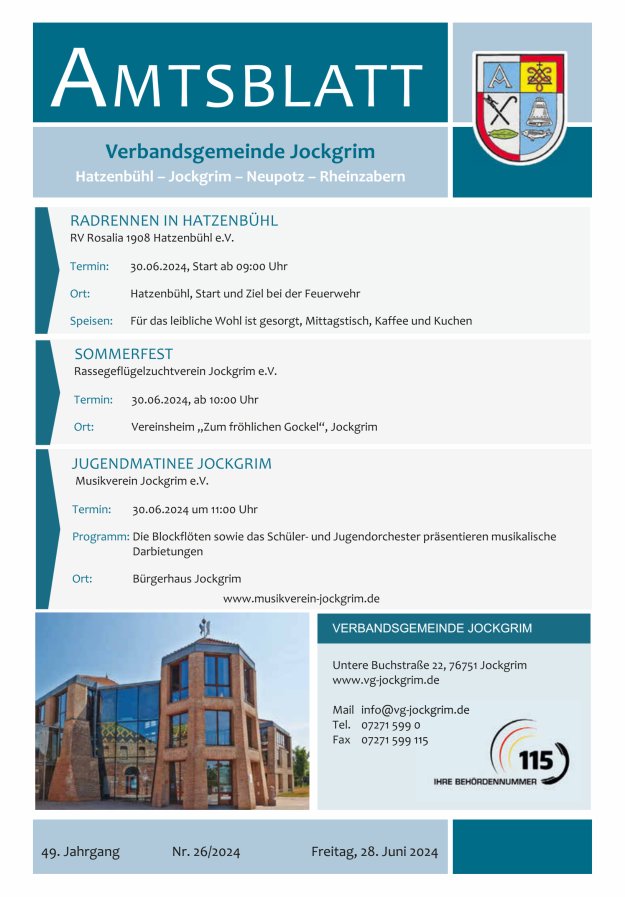 Amtsblatt VG Jockgrim Titelblatt 26/2024