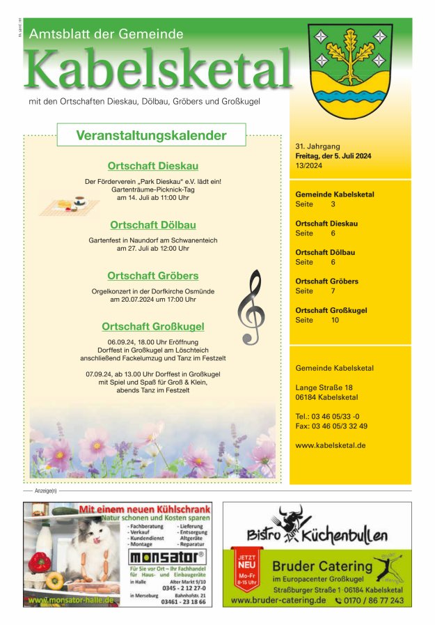 Amtsblatt der Gemeinde Kabelsketal mit den Ortsteilen Titelblatt 13/2024