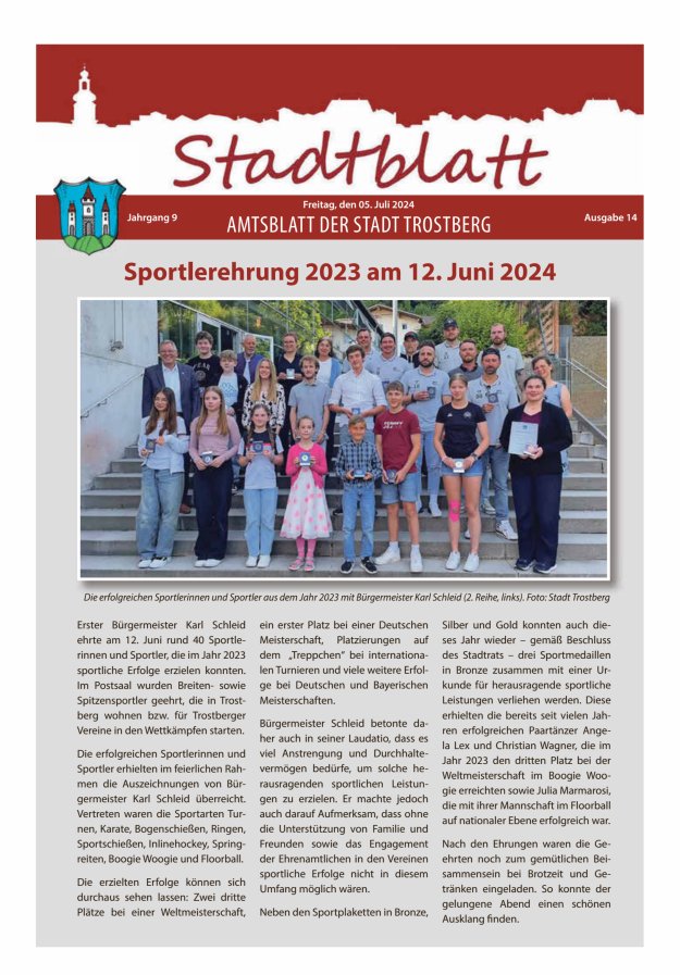 Stadtblatt Trostberg an der Alz Titelblatt 14/2024