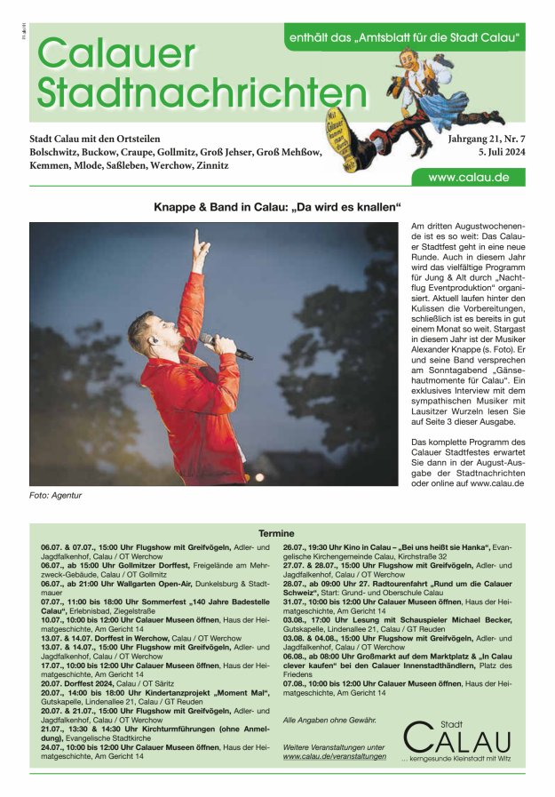 Calauer Stadtnachrichten  Titelblatt 07/2024