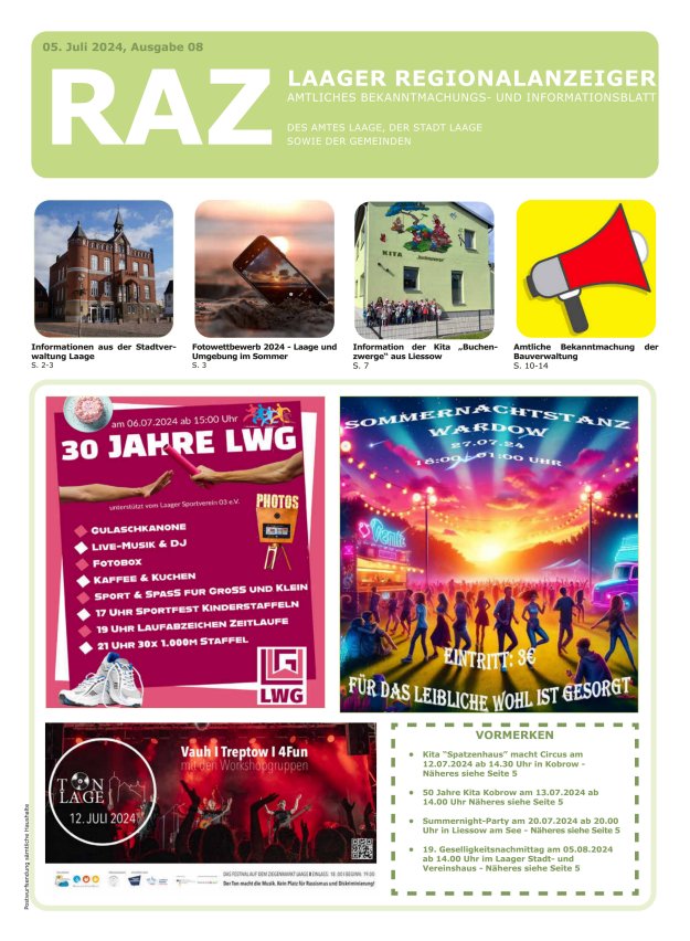 Laager Regionalanzeiger Titelblatt 07/2024