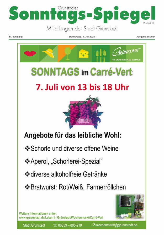 Grünstadter Sonntags-Spiegel Titelblatt 27/2024