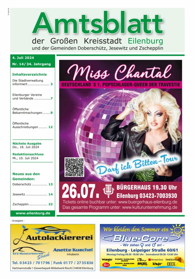 Muldespiegel und Amtsblatt der Großen Kreisstadt Eilenburg und der Gemeinden Titelblatt 14/2024