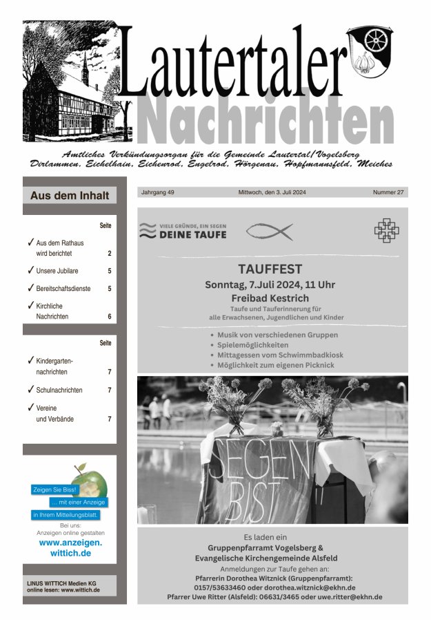 Lautertaler Nachrichten Titelblatt 27/2024