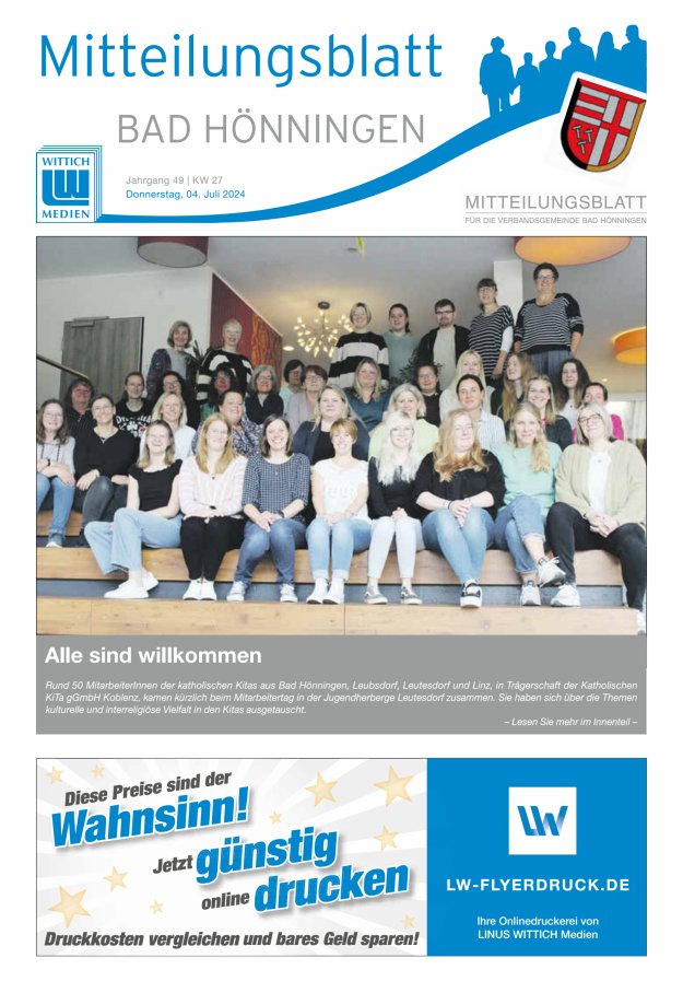 Mitteilungsblatt für den Bereich der Verbandsgemeinde Bad Hönningen Titelblatt 27/2024