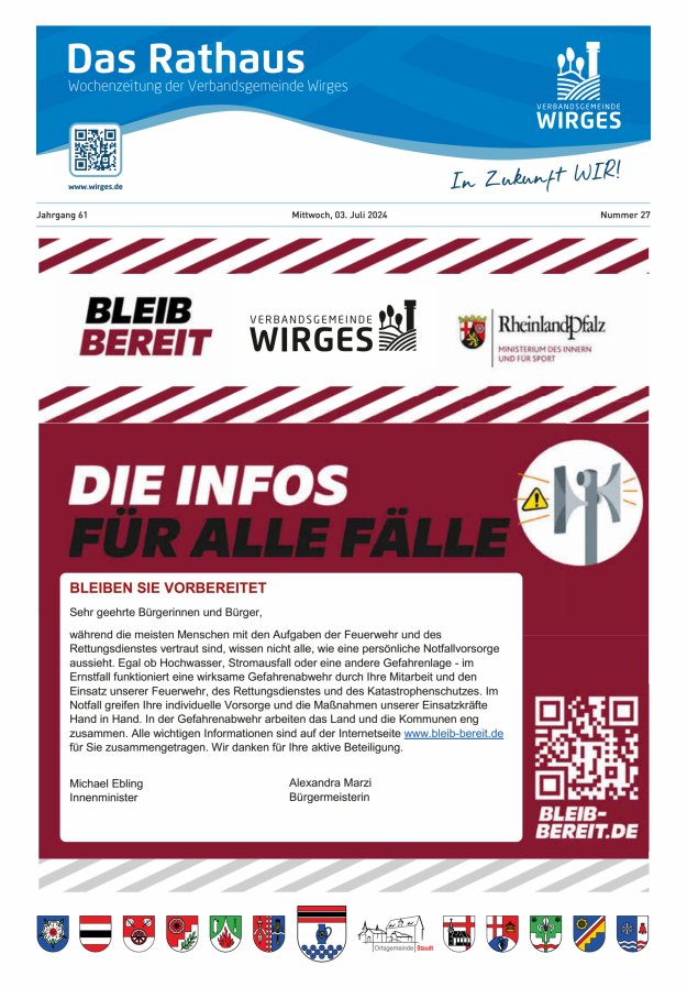 Das Rathaus - Informationen für die Bürger in der VG Wirges Titelblatt 27/2024