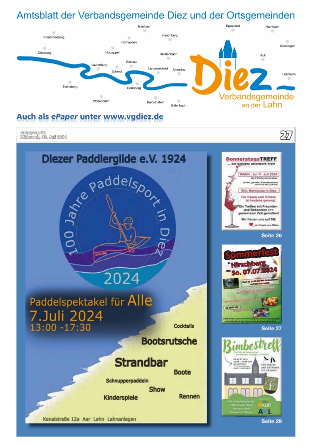 Mitteilungsblatt der Verbandsgemeinde Diez und der Ortsgemeinden Titelblatt 27/2024