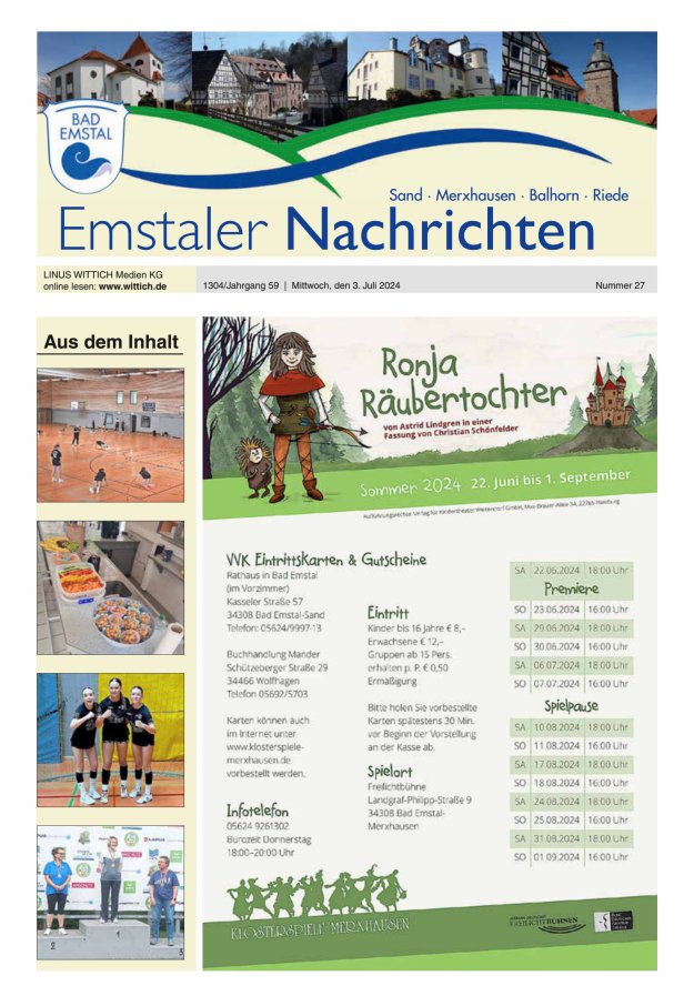 Emstaler Nachrichten Titelblatt 27/2024