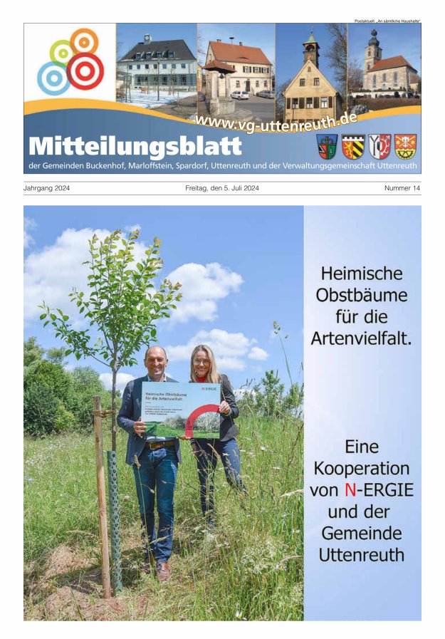 Mitteilungsblatt der Verwaltungsgemeinschaft Uttenreuth Titelblatt 14/2024