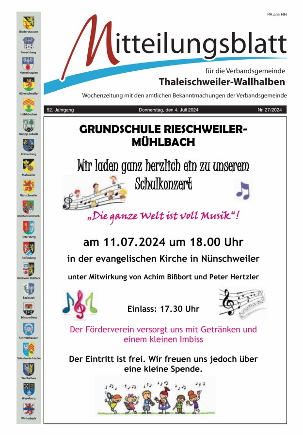 Mitteilungsblatt VG Thaleischweiler-Wallhalben Titelblatt 27/2024