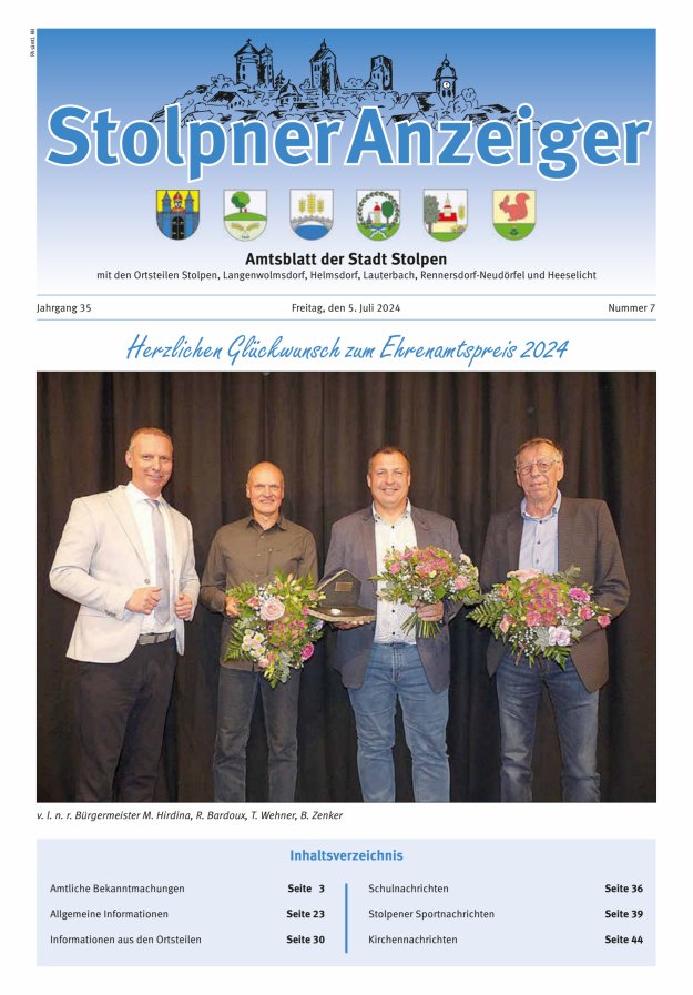 Stolpner Anzeiger - Amtsblatt der Stadt Stolpen mit den Ortsteilen Titelblatt 07/2024