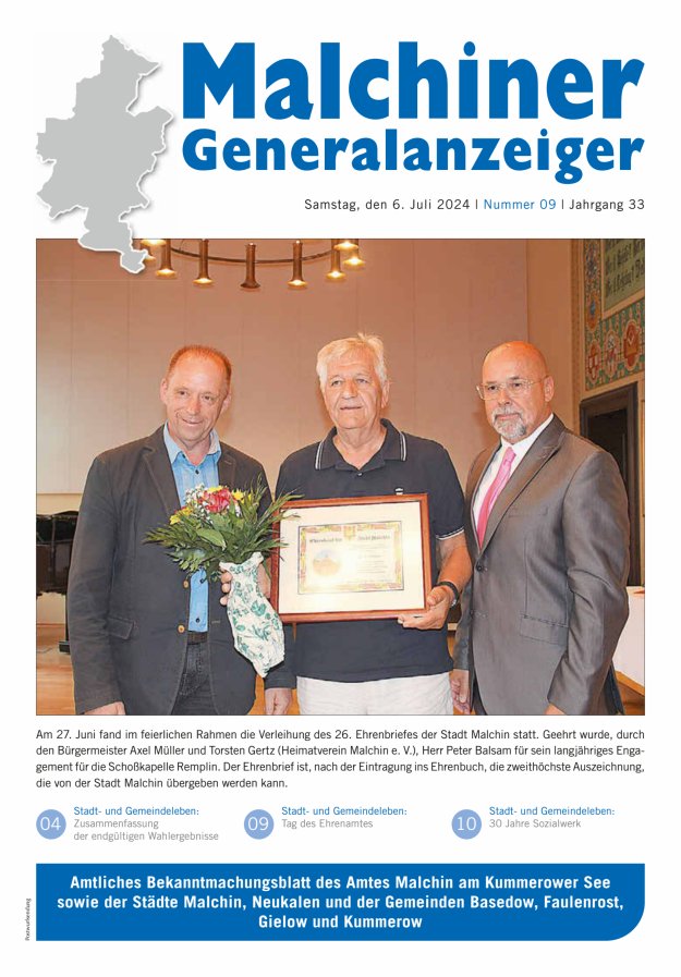 Malchiner Generalanzeiger Titelblatt 09/2024