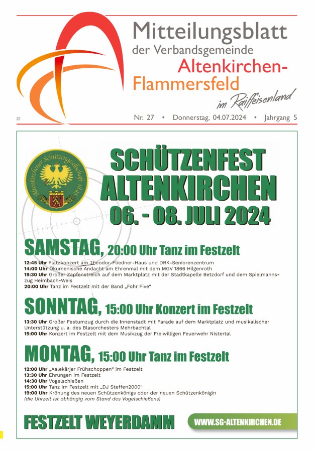 Mitteilungsblatt Verbandsgemeinde Altenkirchen-Flammersfeld Ausg Flammersfeld Titelblatt 27/2024