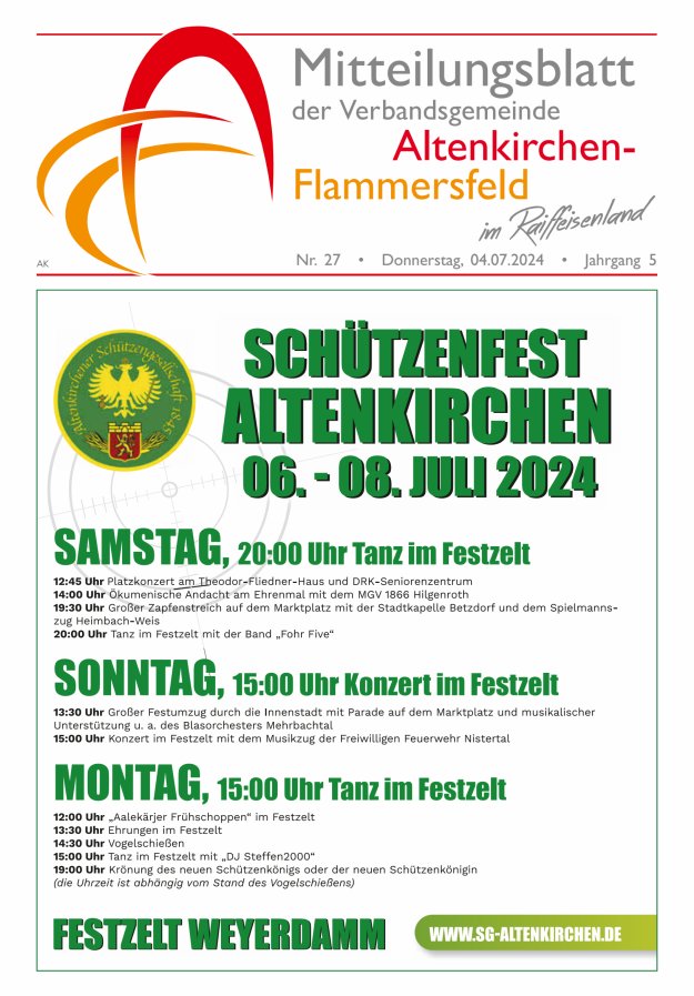 Mitteilungsblatt Verbandsgemeinde Altenkirchen-Flammersfeld Titelblatt 27/2024