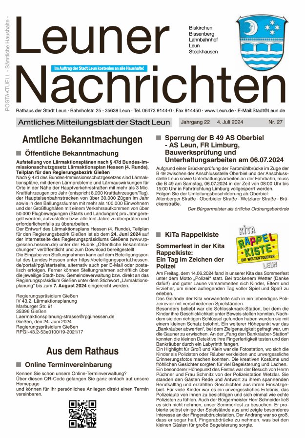 Leuner Nachrichten Titelblatt 27/2024