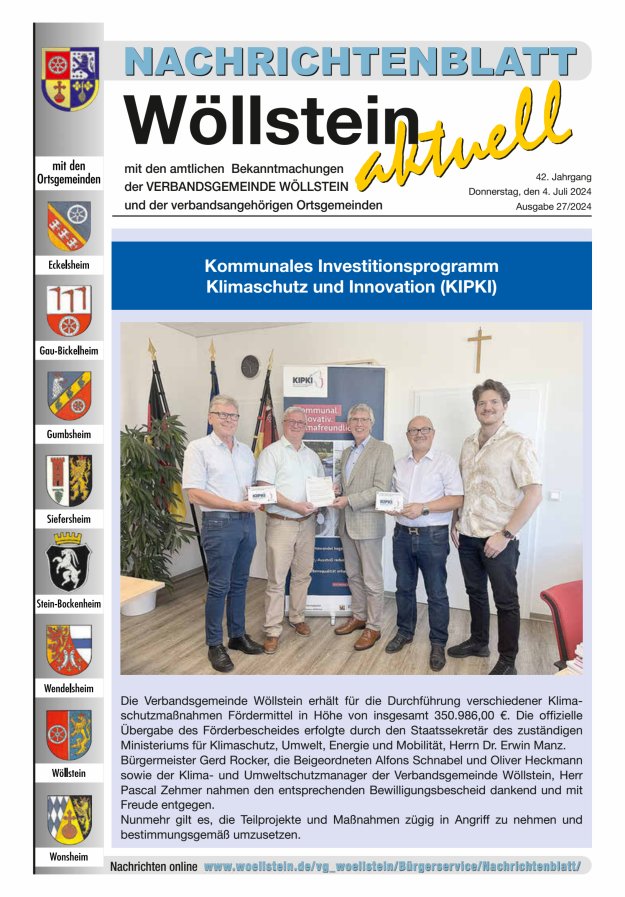 Nachrichtenblatt Wöllstein aktuell Titelblatt 27/2024
