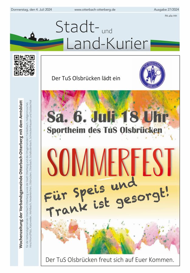 Stadt- und Land-Kurier Otterbach-Otterberg Titelblatt 27/2024
