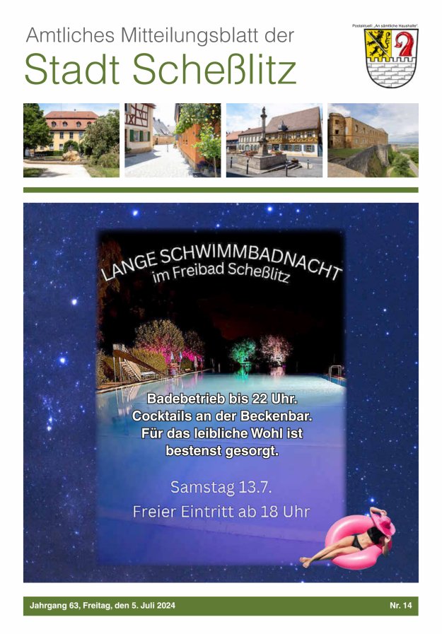 Scheßlitzer Anzeiger - Amtliches Mitteilungsblatt der Stadt Scheßlitz Titelblatt 14/2024