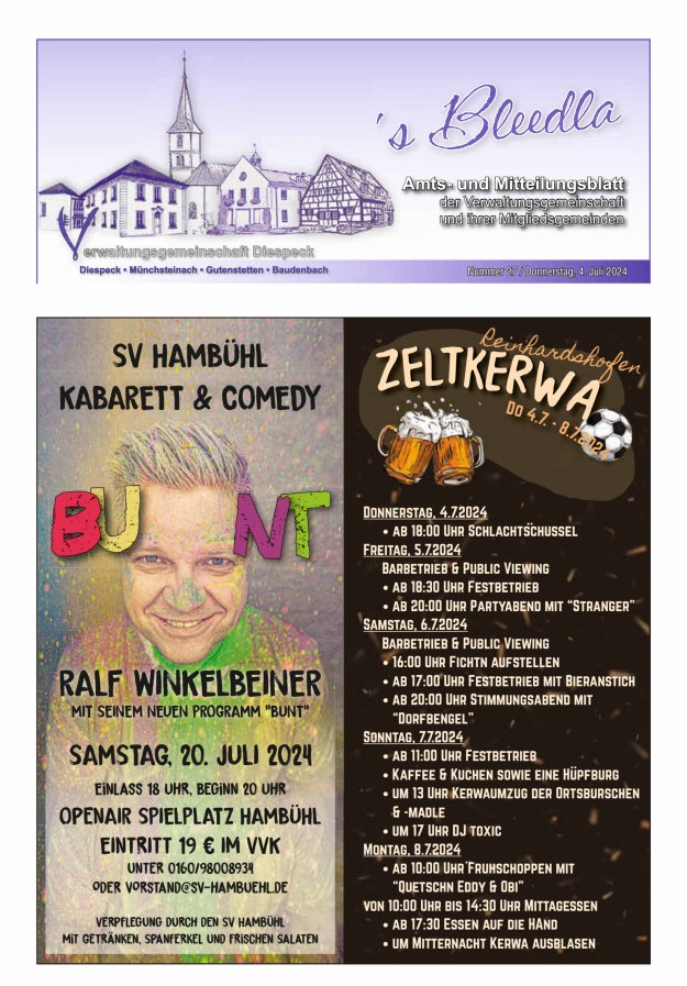 Amts- und Mitteilungsblatt VGem Diespeck Titelblatt 27/2024