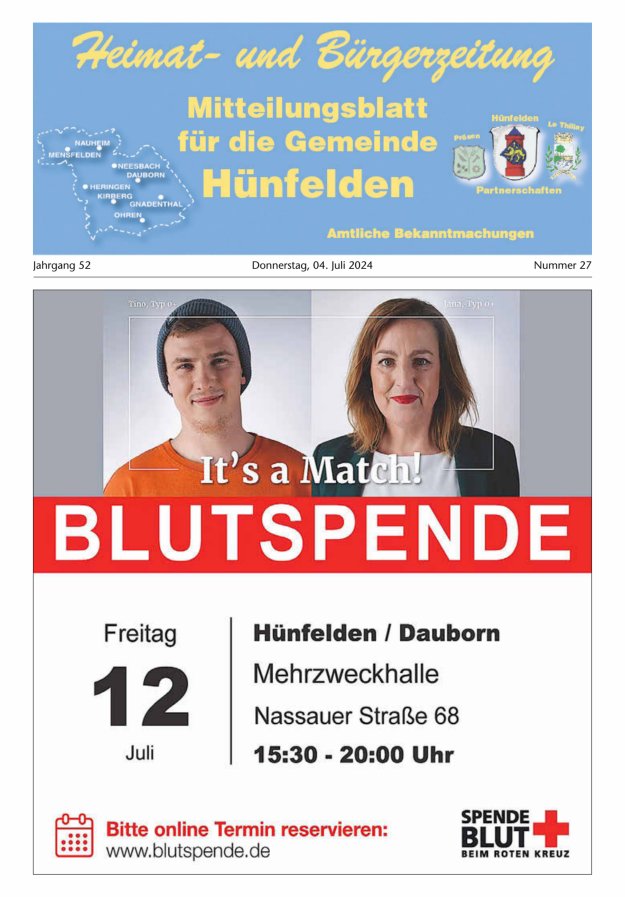 Mitteilungsblatt für die Gemeinde Hünfelden Titelblatt 27/2024