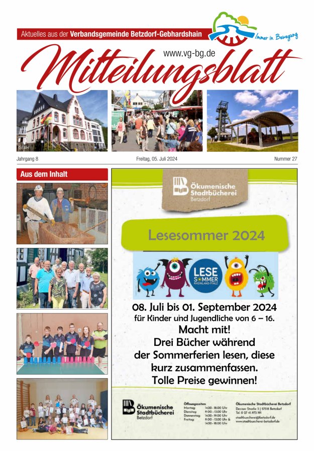 Aktuelles aus der VG Betzdorf-Gebhardshain Ausgabe Gebhardshain Titelblatt 27/2024