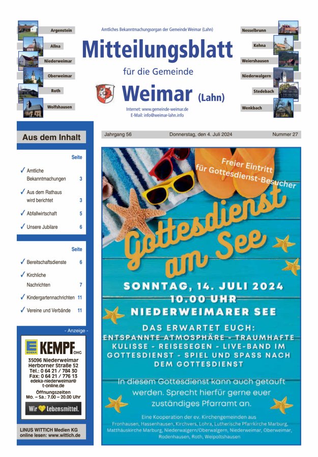 Mitteilungsblatt für die Gemeinde Weimar Titelblatt 27/2024