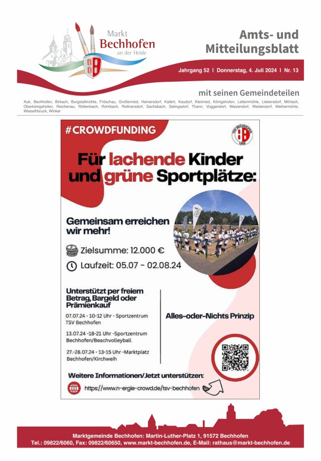 Amts- und Mitteilungsblatt für den Markt Bechhofen Titelblatt 13/2024