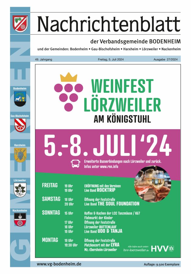 Nachrichtenblatt der VG Bodenheim              Titelblatt 27/2024
