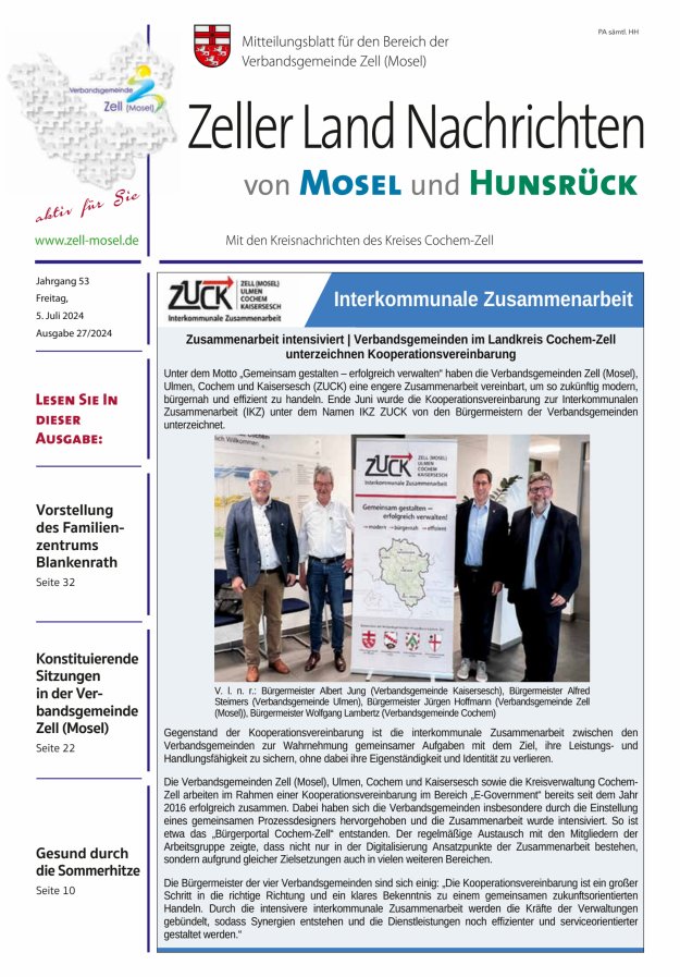 Zeller Land Nachrichten Titelblatt 27/2024