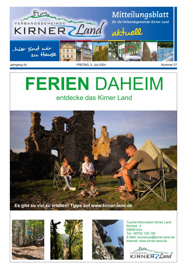 Mitteilungsblatt für den Bereich der Verbandsgemeinde Kirner Land Titelblatt 27/2024
