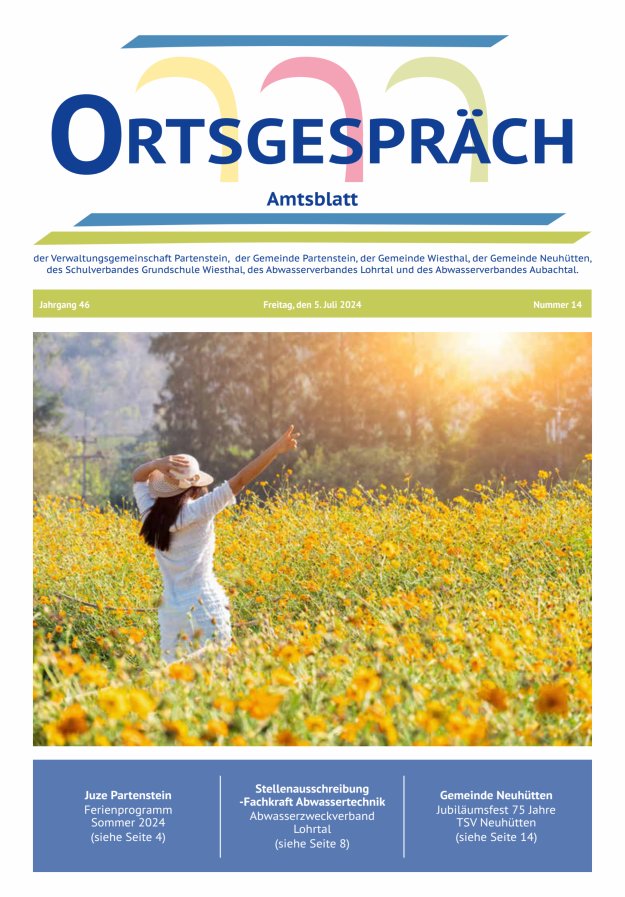 Ortsgespräch - Amtsblatt der VG Partenstein und ihrer Körperschaften Titelblatt 14/2024
