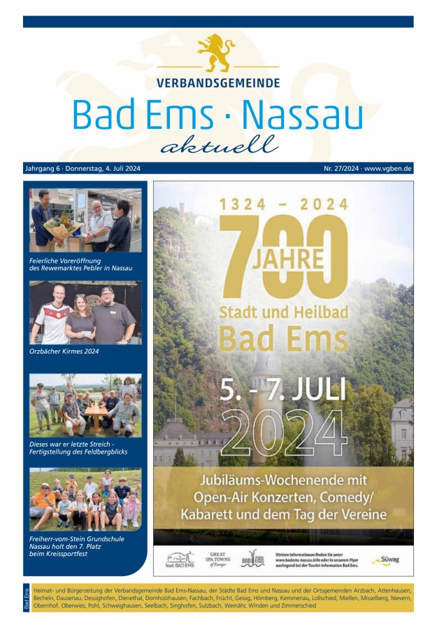 Bad Ems-Nassau aktuell Ausgabe Bad Ems Titelblatt 27/2024