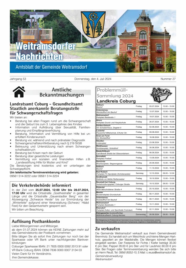 Weitramsdorfer Nachrichten Titelblatt 27/2024