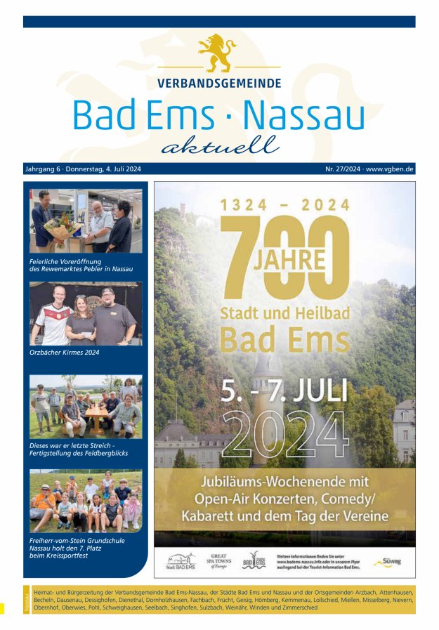 Bad Ems-Nassau aktuell Ausgabe Nassau Titelblatt 27/2024