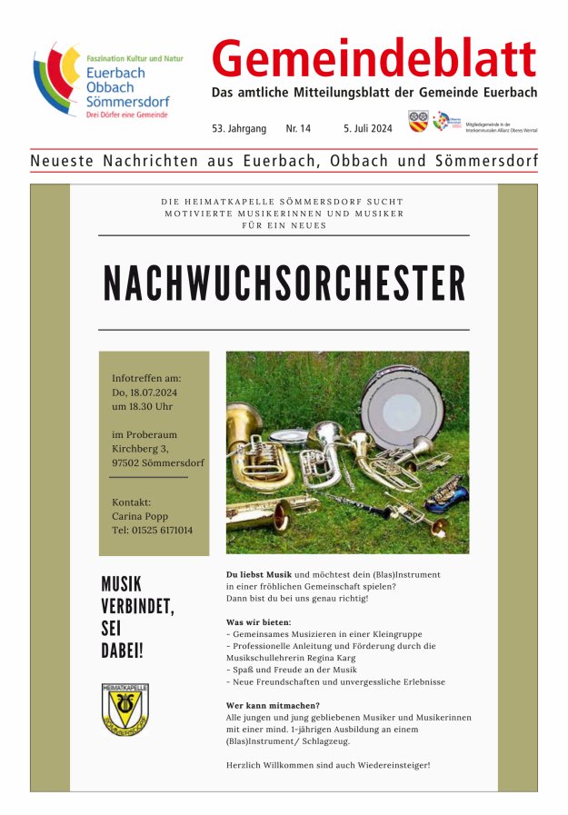 Gemeindeblatt der Gemeinde Euerbach Titelblatt 14/2024