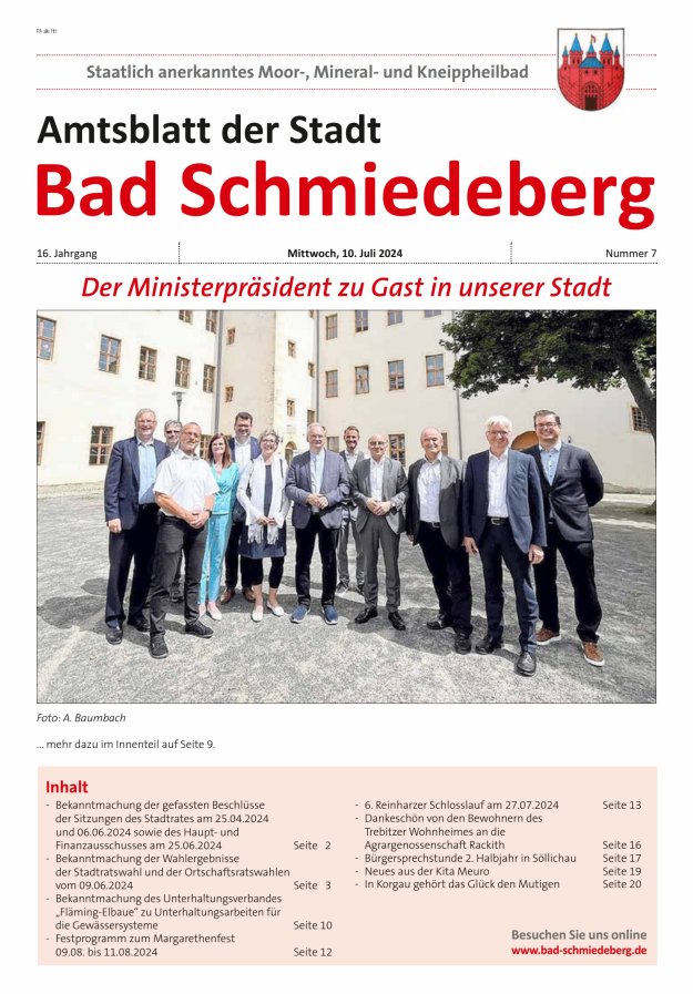Amtsblatt der Stadt Bad Schmiedeberg Titelblatt 07/2024